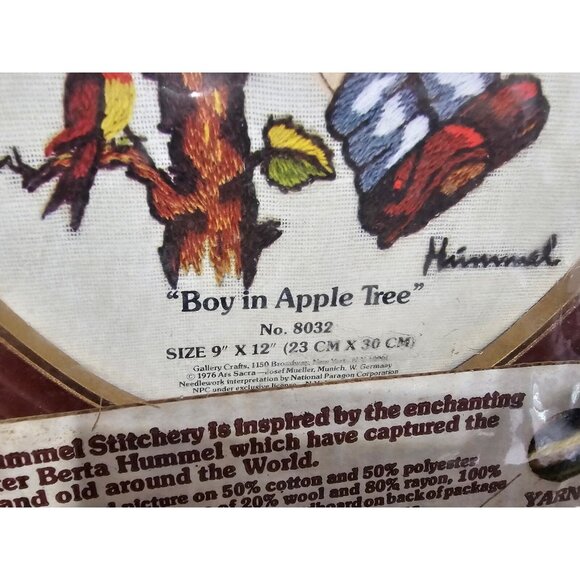 Hummel Stitchery Boy in Apple Tree Kit #8032 Embroidery 12"x15" - Picture 3 of 8